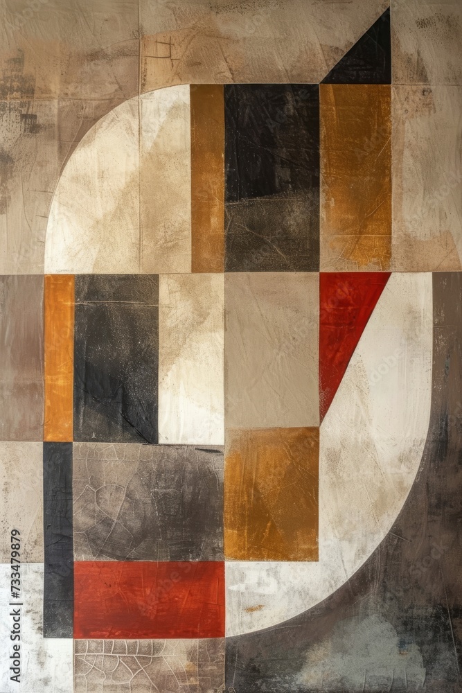 Poster A mesmerizing painting showcasing intricate geometric patterns in shades of brown and beige, exuding a sense of perfect symmetry and captivating the viewer with its precise rectangles