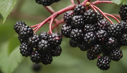 A close-up view of a group of ripe, vivid Elderberry with a deep, textured detail.