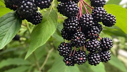 A close-up view of a group of ripe, vivid Elderberry with a deep, textured detail.