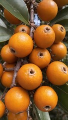 A close-up view of a group of ripe, vivid Loquat with a deep, textured detail.