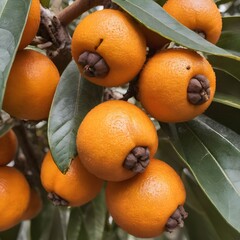 A close-up view of a group of ripe, vivid Loquat with a deep, textured detail.