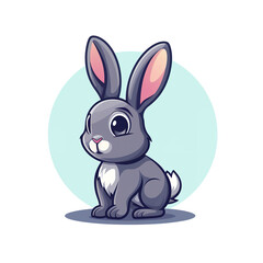 Obraz premium Flat logo of cute rabbit in vector art cartoon style for kid