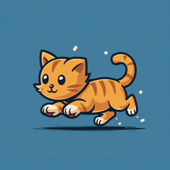 Obraz premium Flat logo of cute running orange tabby cat in vector art cartoon style for kid