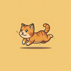Obraz premium flat logo of cute running orange tabby cat in cartoon style