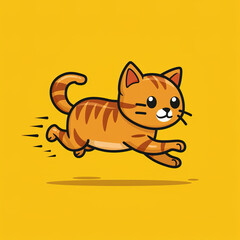flat logo of cute running orange tabby cat in cartoon style