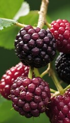 A close-up view of a group of ripe, vivid Mulberry with a deep, textured detail.