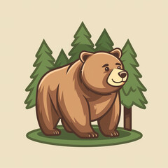 flat logo of cute grizzly bear in cartoon style