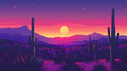 Saguaro national park, arizona in minimal colorful flat vector art style illustration. - obrazy, fototapety, plakaty