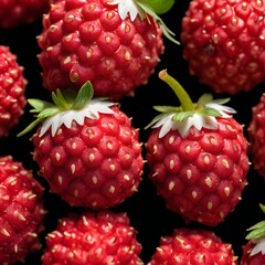 A close-up view of a group of ripe, vivid Pineberry with a deep, textured detail. 