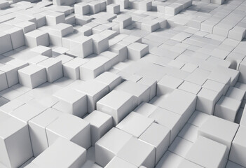 Geometric composition with white cubes, 3d render