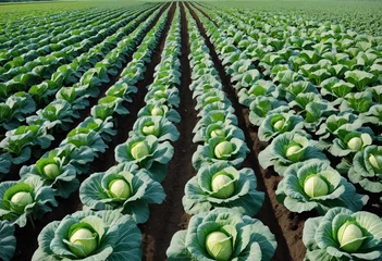 Keuken spatwand met foto vibrant scene of fresh, beautiful cabbage fields. A visual feast capturing the vitality and abundance of a thriving agricultural landscape © Random_Mentalist
