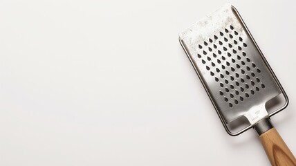Metal cheese grater on white background with shadows