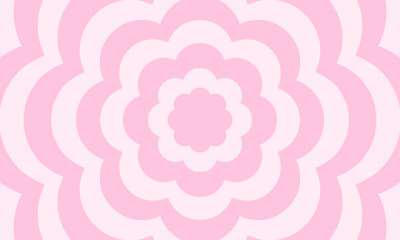 Concentric flowers background. Trendy girly y2k pattern in pastel pink colors. Groovy psychedelic wallpaper. Aesthetic design with hypnotic effect. Vector flat illustration.