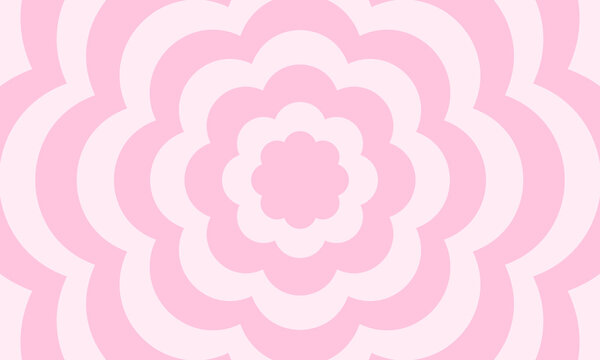 Concentric flowers background. Trendy girly y2k pattern in pastel pink colors. Groovy psychedelic wallpaper. Aesthetic design with hypnotic effect. Vector flat illustration.