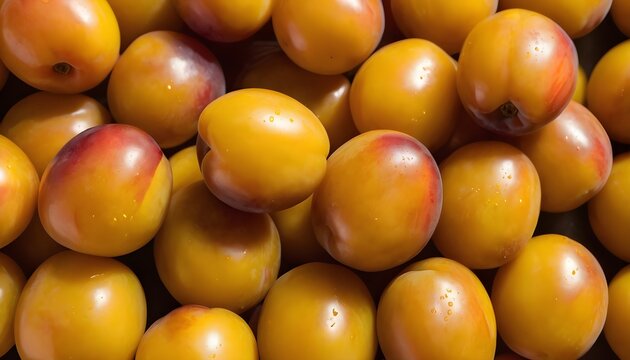 A close-up view of a group of ripe, vivid Yellow plum with a deep, textured detail.