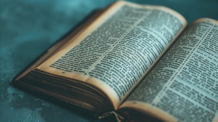 Vintage book open on blue textured surface