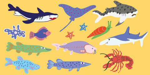 flat simple animal collection in vector.Template for logo poster icon for application and website. A series of animal images in flat style