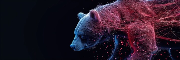 Bear made of digital data in a virtual reality metaverse