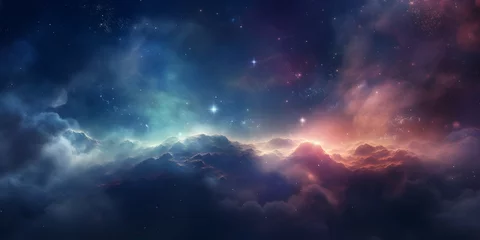 Tuinposter Giant expanse of deep space our beautiful cosmos - blue pink turquoise cosmic clouds, stars, gas, ideal for a science theme © Nikki Zalewski