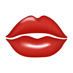 Beautiful 3d red glossy lips isolated on a transparent background. Happy Valentine's Day or Women's day. PNG