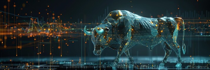 Bull made of digital data for virtual reality metaverse concept
