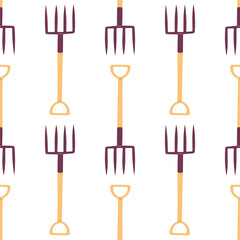 garden tool set care colored shovel fork broom pattern textile background