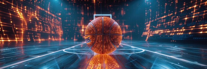 Basketball with digital data in the virtual reality metaverse for sports betting concept