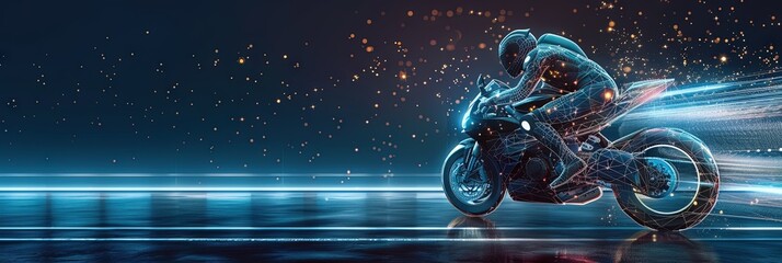 Motorcycle made of digital data for virtual reality metaverse concept
