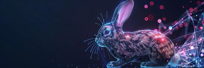 Easter bunny made of digital data in virtual reality metaverse