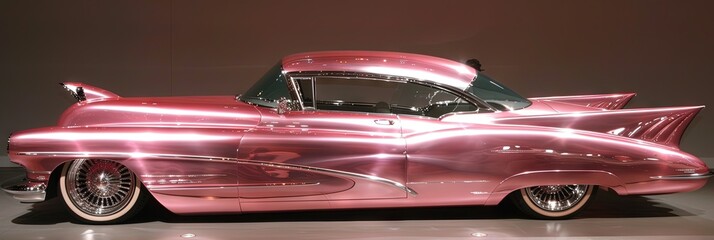 New pink concept car made by generative AI on the road for automotive and driving concept