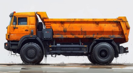 The imposing commercial truck rumbled down the dusty road, its black wheels gripping the rugged terrain with their intricate tread pattern, a symbol of power and efficiency in the world of land vehic