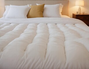 Fototapeta na wymiar bed in room, white sheets, white bed linen, white bedroom
