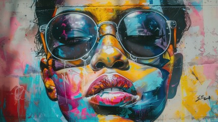 Beautiful street art graffiti. Abstract creative drawing fashion colors on the walls of the city....