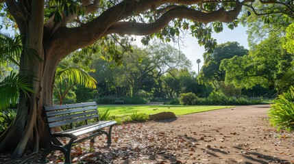 Bench under the tree in the Royal Botanic Gardens