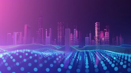 Smart city and abstract dot point connect with gradient line and aesthetic Intricate wave line design , big data connection technology concept