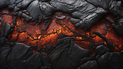 Aerial view of the texture of a solidifying molten lava field,