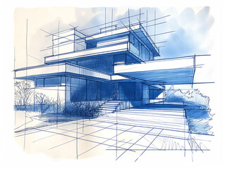 Drawing of a Building With Many Windows