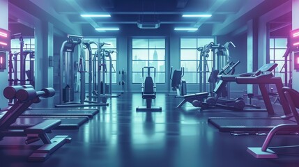Within gym with modern fitness equipment for fitness events and more. Modern of gym interior with equipment. Sports equipment in the gym.