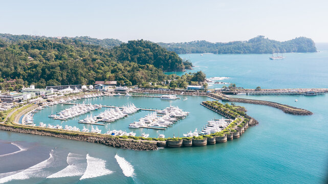 Boats in Marina Pez Vela, Manuel Antonio Peninsula aerial , national park , Quepos, Puntarenas, Costa Rica
