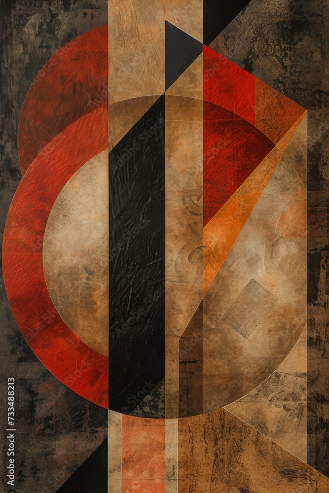 Poster A mesmerizing abstract painting showcasing the perfect symmetry and intricate patterns of two circles, one in warm brown tones and the other in vibrant, contrasting colors, evoking a sense of balance