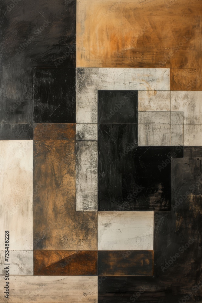 Poster an abstract masterpiece, a rectangular canvas adorned with a mesmerizing blend of black, white, and 
