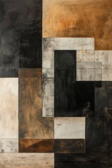 An abstract masterpiece, a rectangular canvas adorned with a mesmerizing blend of black, white, and brown squares, showcasing the boundless beauty and power of visual arts