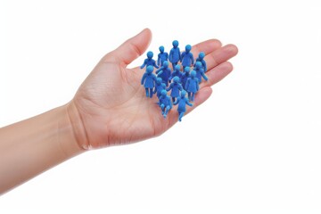 In the Palm of Society: A Hand Holding Blue Figurines Representing Community Support, Unity, and the Human Connection, Generative AI