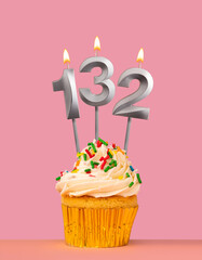 Birthday card with cupcake and candle number 131