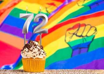 Birthday card with gay pride colors - Candle number 72