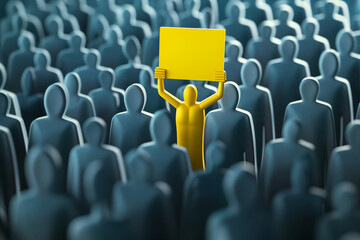 Fototapeta premium Person Holding Yellow Sign in Crowded Area