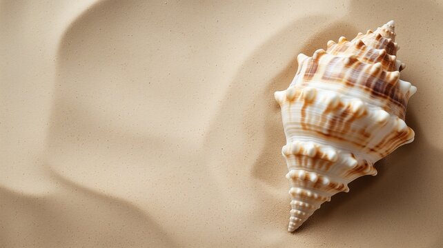 A seashell with intricate patterns on sandy background
