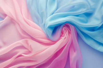 Aesthetic backdrop of pink and blue tulle. Retro fashion concept.
