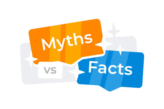 Speech bubbles with Myths and Facts written, symbolizing the comparison or debate between myths and facts. Vector illustration