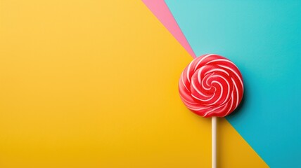 Swirl lollipop on a vibrant split background - obrazy, fototapety, plakaty